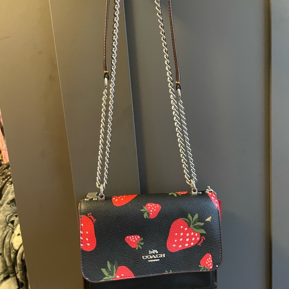 Coach Black Bag with Red Strawberry Design